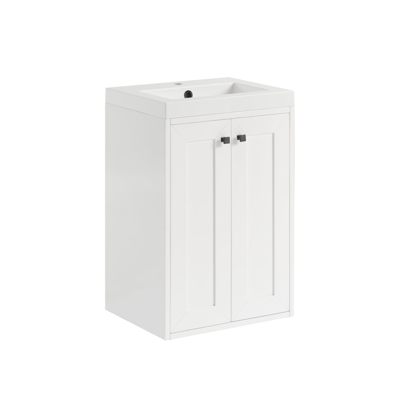 Renovate for Less Atlanta Chianti 20" Single Vanity, Glossy White, Matte Black, w/ White Glossy Composite Stone Top