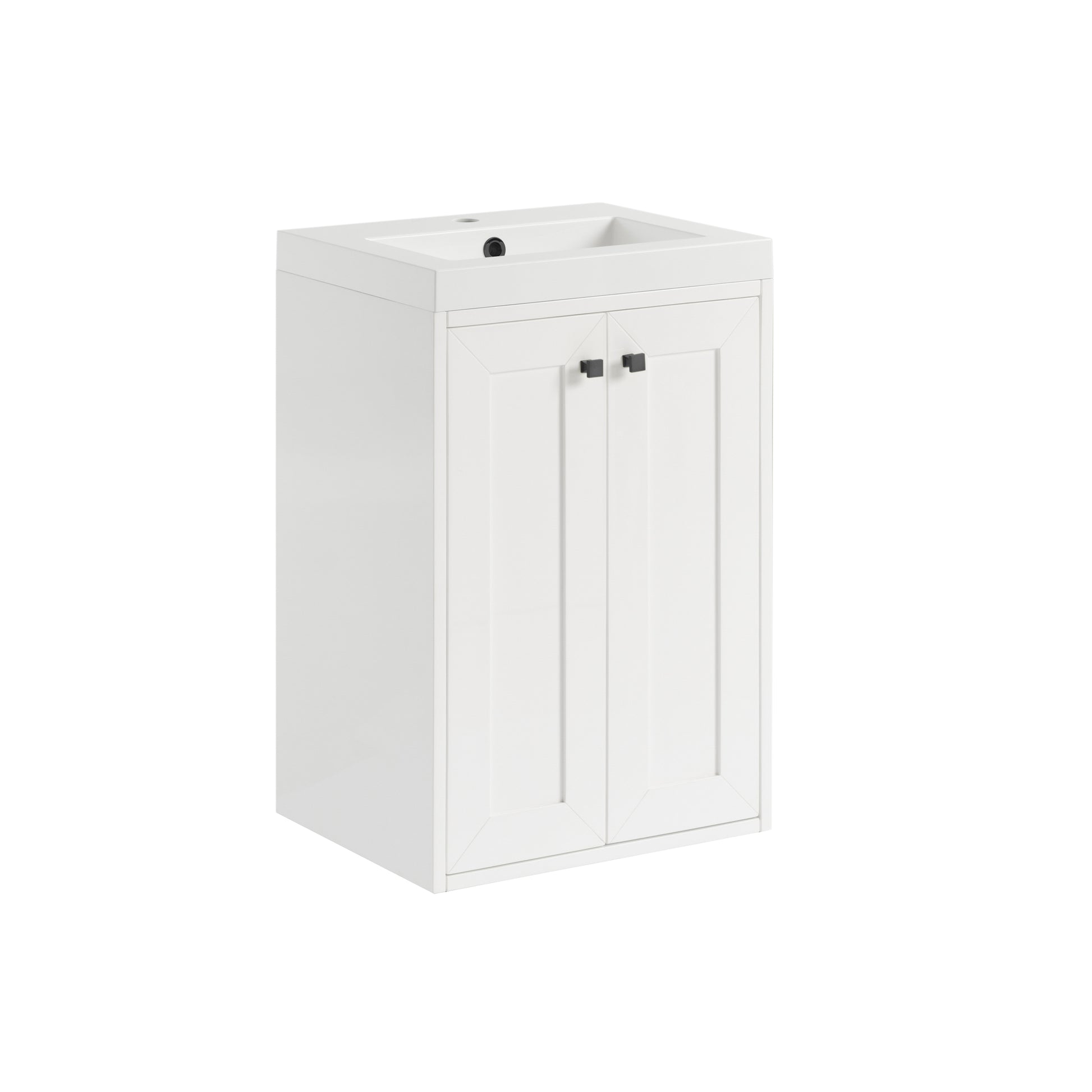 Renovate for Less Atlanta Chianti 20" Single Vanity, Glossy White, Matte Black, w/ White Glossy Composite Stone Top