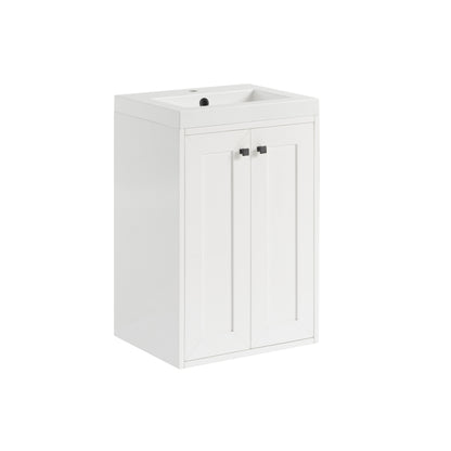 Renovate for Less Atlanta Chianti 20" Single Vanity, Glossy White, Matte Black, w/ White Glossy Composite Stone Top