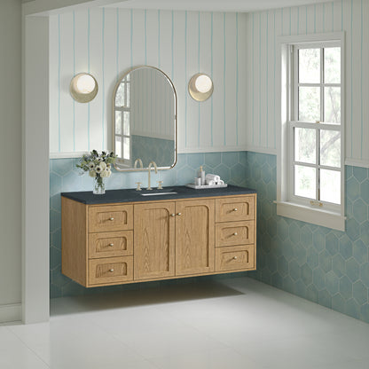Renovate for Less Atlanta Laurent 60" Single Vanity, Light Natural Oak, w/ 3 CM Charcoal Soapstone Quartz Top