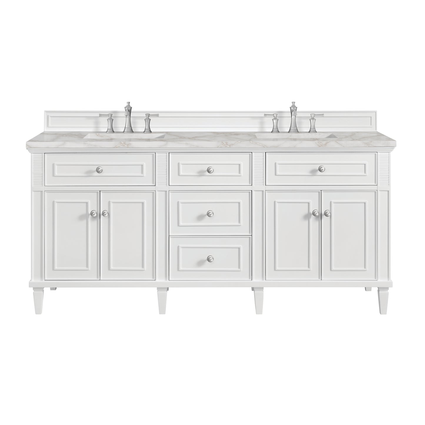 Renovate for Less Atlanta Lorelai 72" Double Vanity, Bright White w/ 3 CM Victorian Silver Silestone Top w/FreePower Wireless Charger