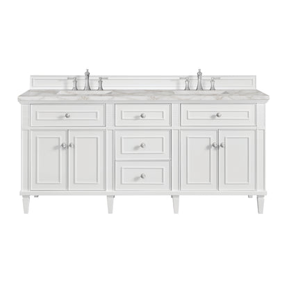 Renovate for Less Atlanta Lorelai 72" Double Vanity, Bright White w/ 3 CM Victorian Silver Silestone Top w/FreePower Wireless Charger