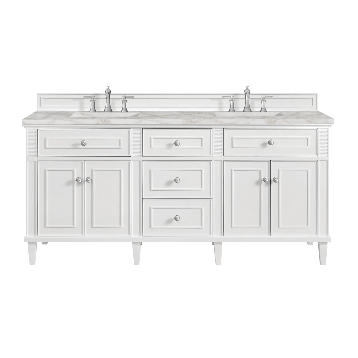 Lorelai 72" Double Vanity, Bright White w/ 3 CM Victorian Silver Silestone Top w/FreePower Wireless Charger