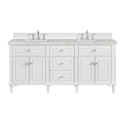 Lorelai 72" Double Vanity, Bright White w/ 3 CM Victorian Silver Silestone Top w/FreePower Wireless Charger