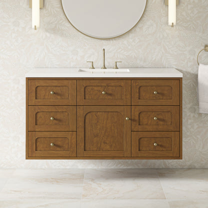 Renovate for Less Atlanta Laurent 48" Single Vanity, Honey Oak w/ 3 CM White Zeus Silestone Top