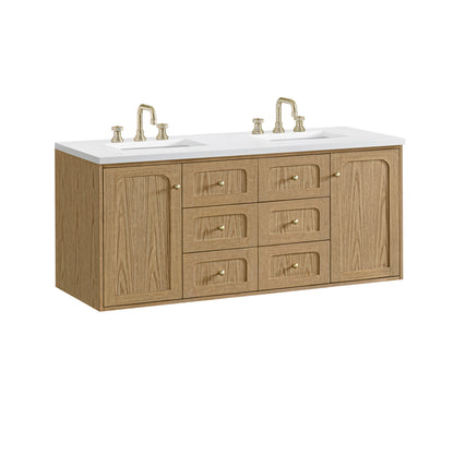 Renovate for Less Atlanta Laurent 60" Double Vanity, Light Natural Oak, w/ 3 CM White Zeus Quartz Top