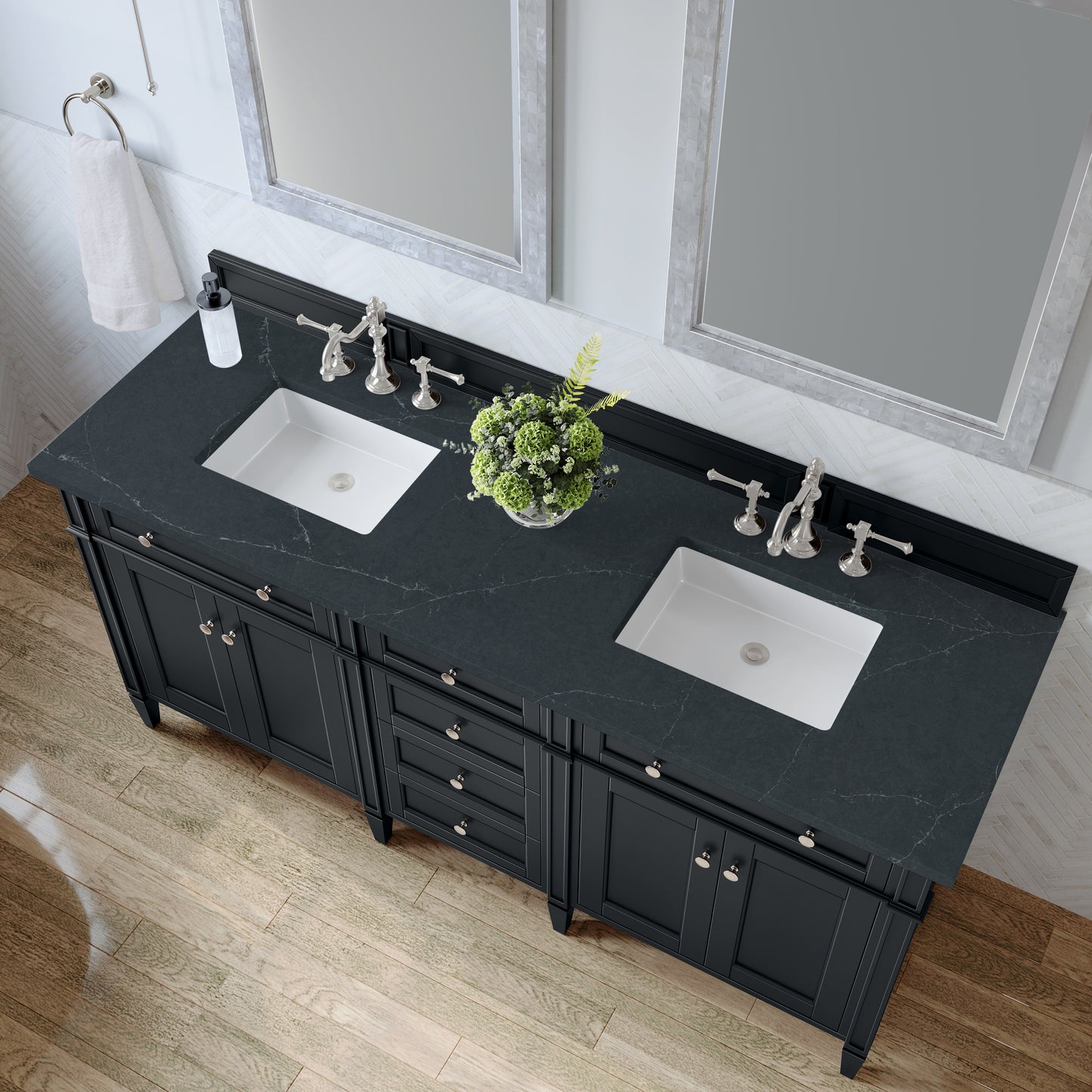 Renovate for Less Atlanta Brittany 72" Double Vanity, Black Onyx w/ 3 CM Charcoal Soapstone Silestone Top