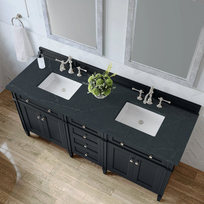 Brittany 72" Double Vanity, Black Onyx w/ 3 CM Charcoal Soapstone Silestone Top