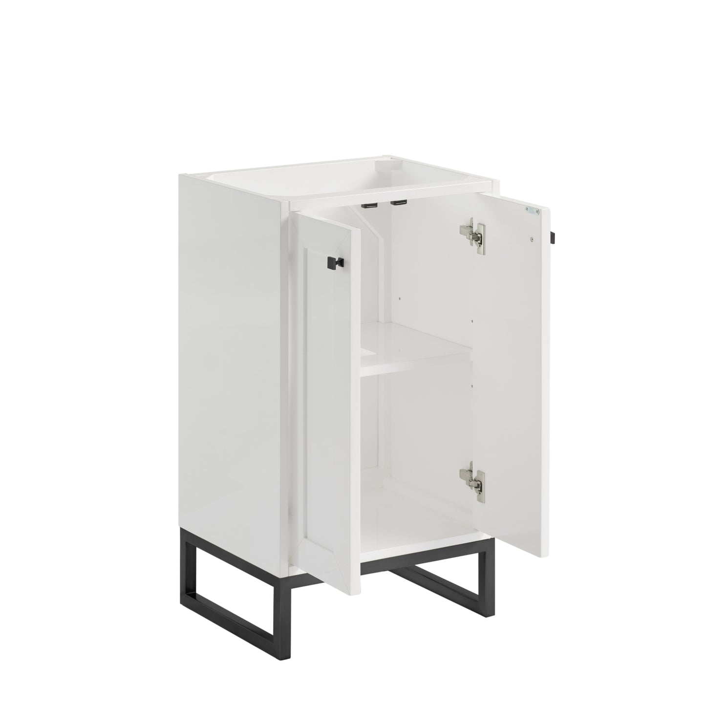 Renovate for Less Atlanta Chianti 20" Single Vanity, Glossy White, Matte Black, w/ White Glossy Composite Stone Top