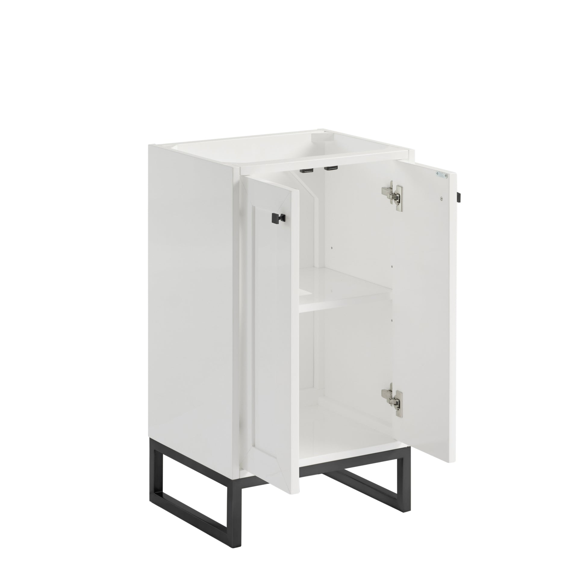 Renovate for Less Atlanta Chianti 20" Single Vanity, Glossy White, Matte Black, w/ White Glossy Composite Stone Top