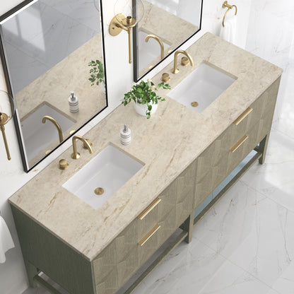 Renovate for Less Atlanta Emmeline 72" Double Vanity, Pebble Oak, w/ 3 CM Tajnar Eclos Top