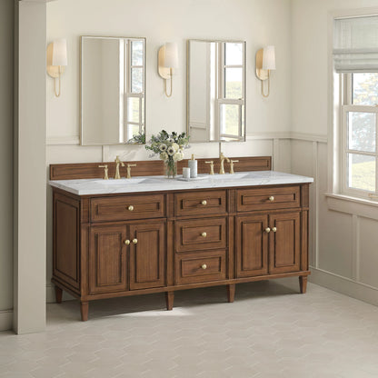 Lorelai 72"Double Vanity, Mid-Century Walnut w/ 3 CM Ethereal Noctis Silestone Top