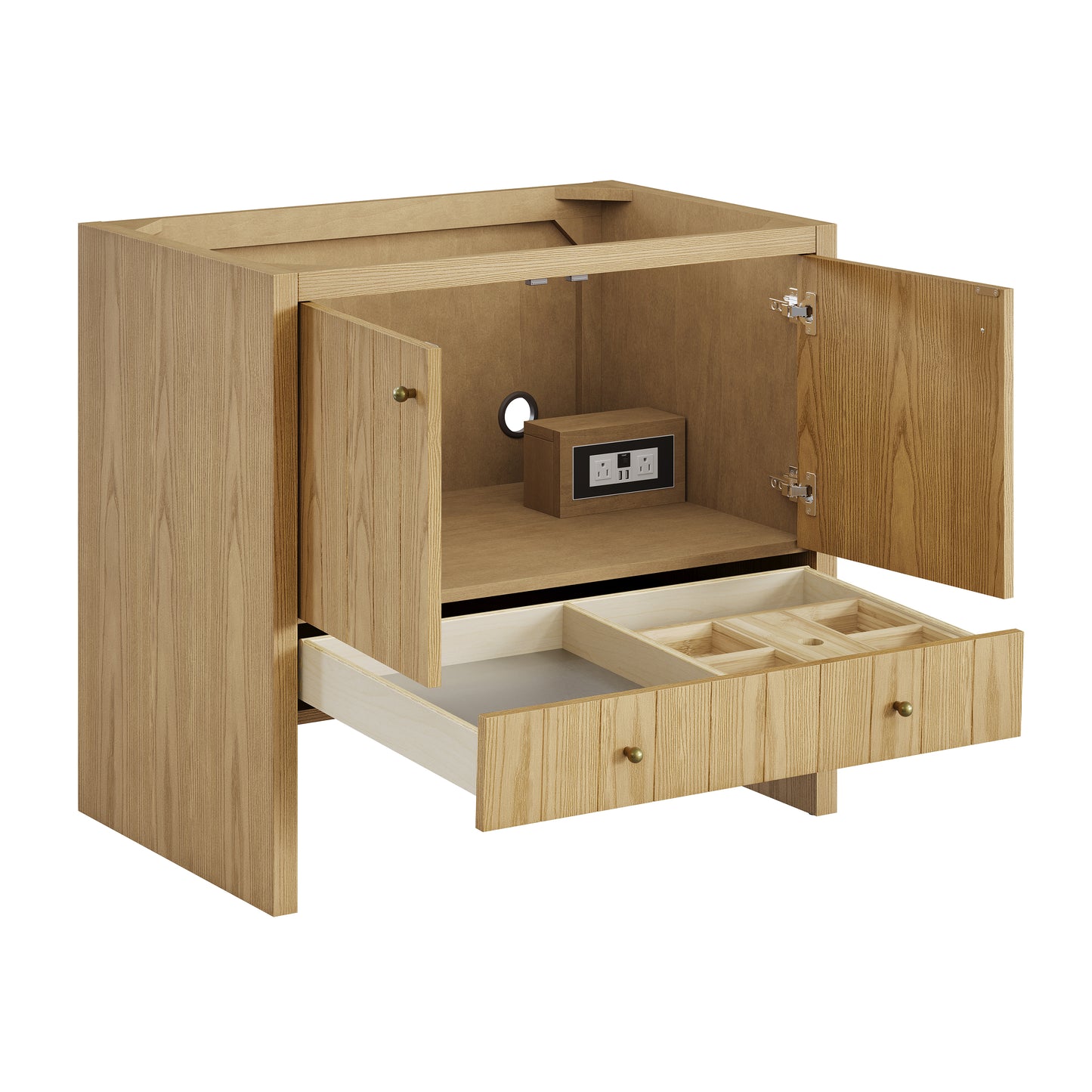 Renovate for Less Atlanta Hudson 36" Single Vanity, Light Natural Oak w/ 3 CM Eternal Jasmine Pearl Top