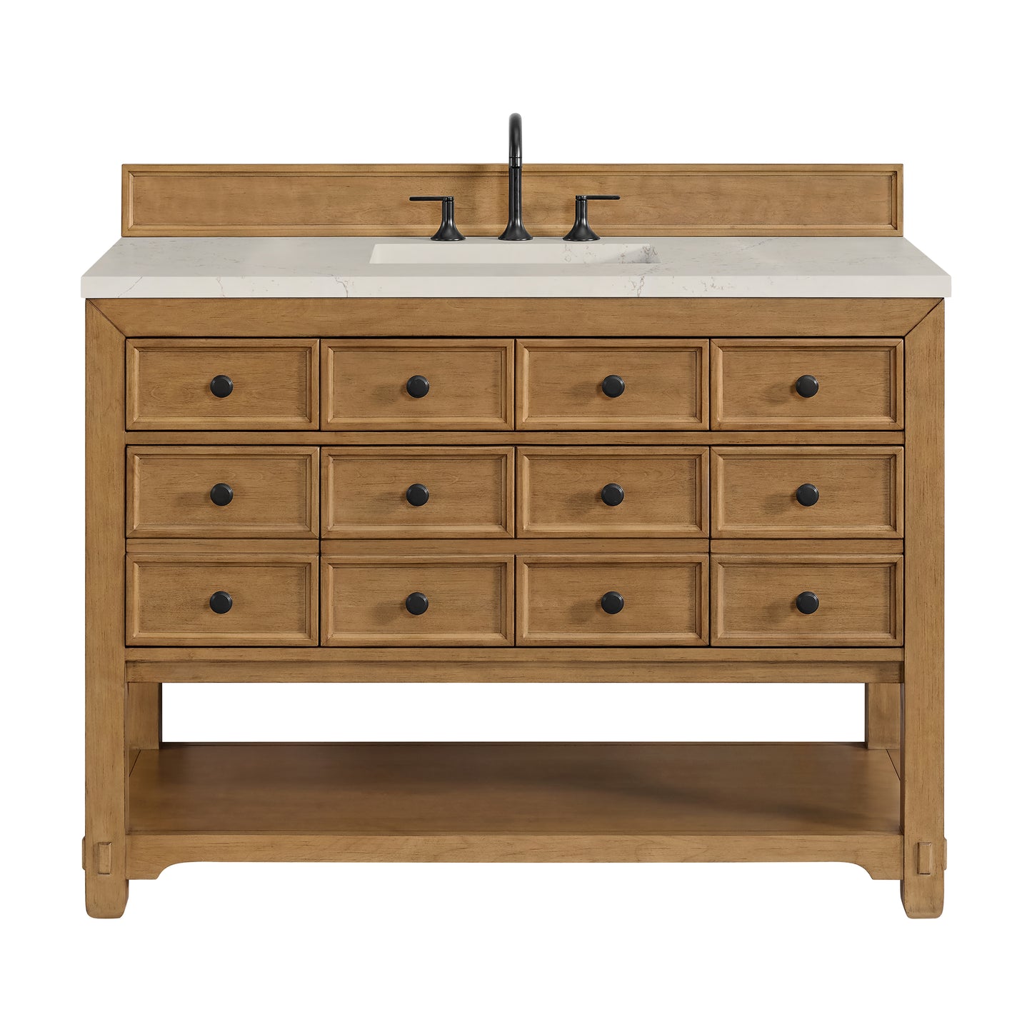 Renovate for Less Atlanta Malibu 48" Single Vanity, Amber Birch, w/ 3 CM Siberian Silestone Top