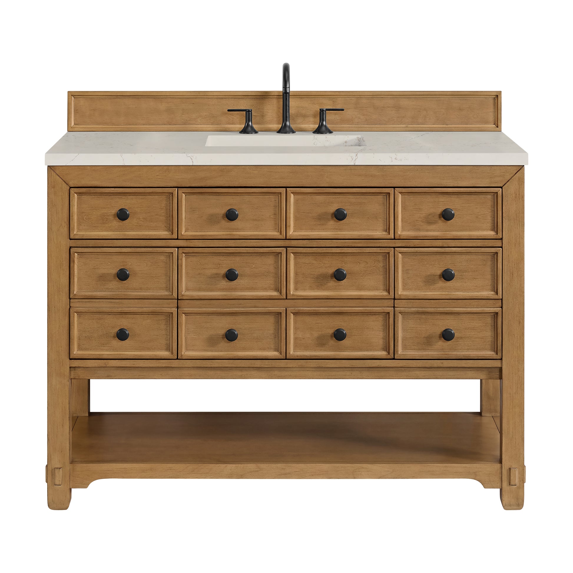 Renovate for Less Atlanta Malibu 48" Single Vanity, Amber Birch, w/ 3 CM Siberian Silestone Top