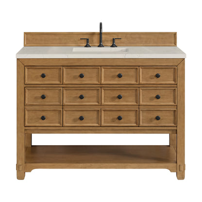 Renovate for Less Atlanta Malibu 48" Single Vanity, Amber Birch, w/ 3 CM Siberian Silestone Top