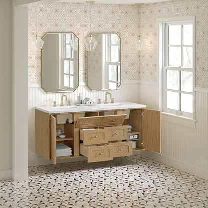 Renovate for Less Atlanta Laurent 60" Double Vanity, Light Natural Oak, w/ 3 CM White Zeus Quartz Top