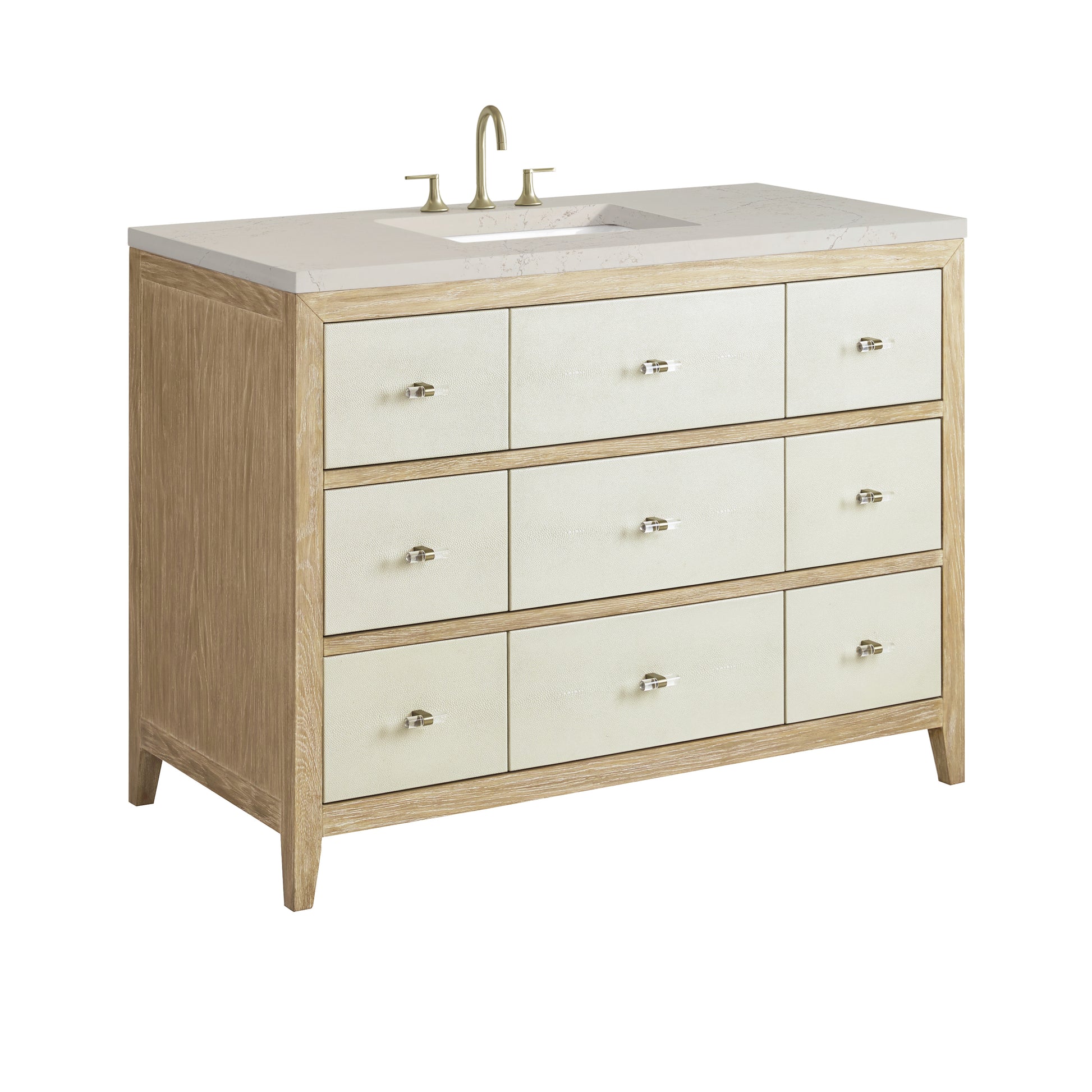Renovate for Less Atlanta Celeste 48" Single Vanity, Sunwashed Oak with Embossed Shagreen, w/ 3 CM Siberian Silestone Top w/FreePower Wireless Charger