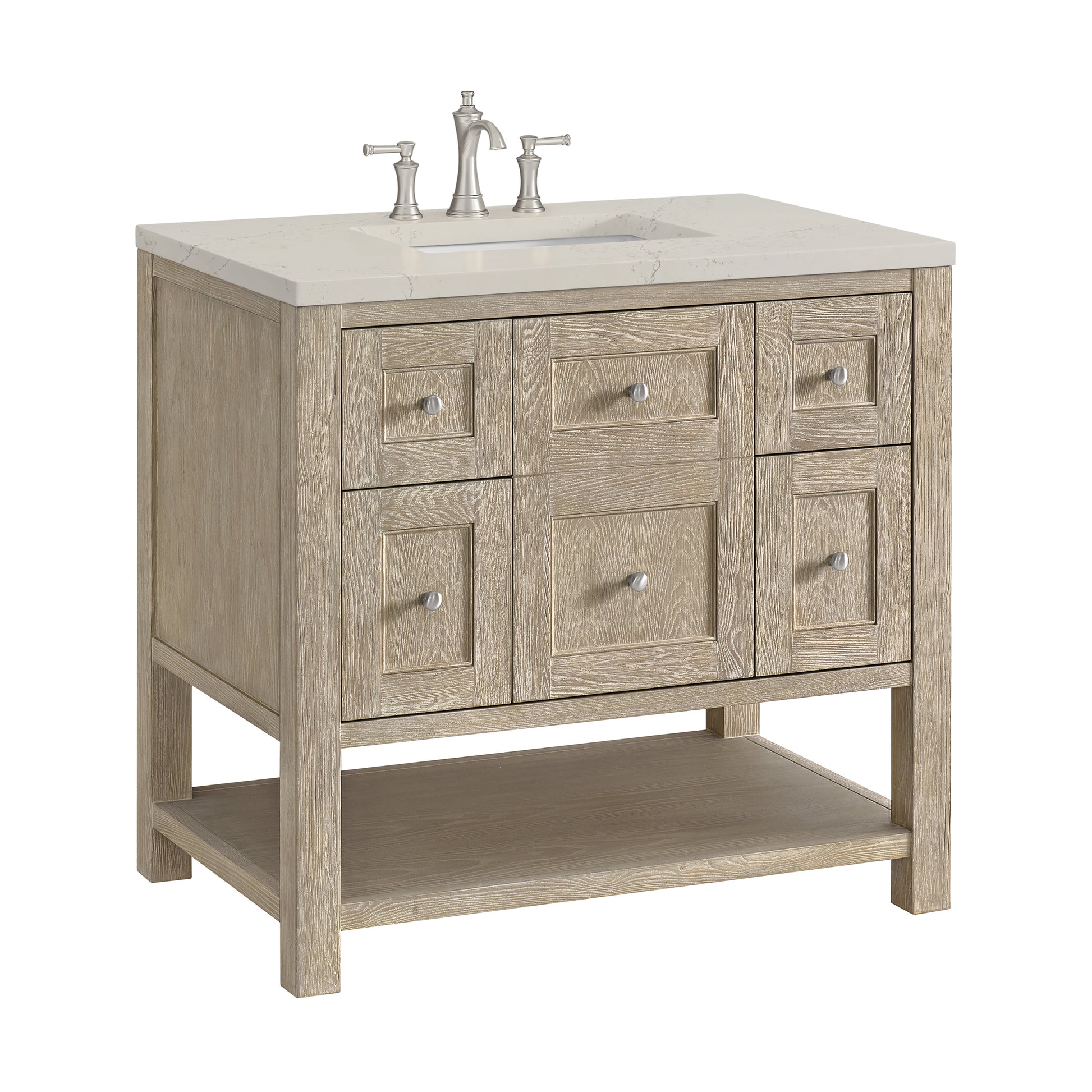Renovate for Less Atlanta Breckenridge 36" Single Vanity, Whitewashed Oak, w/ 3 CM Siberian Silestone Top