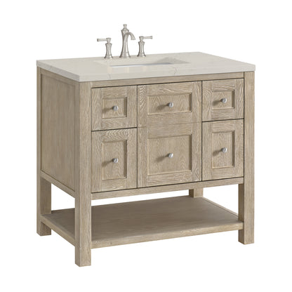 Renovate for Less Atlanta Breckenridge 36" Single Vanity, Whitewashed Oak, w/ 3 CM Siberian Silestone Top