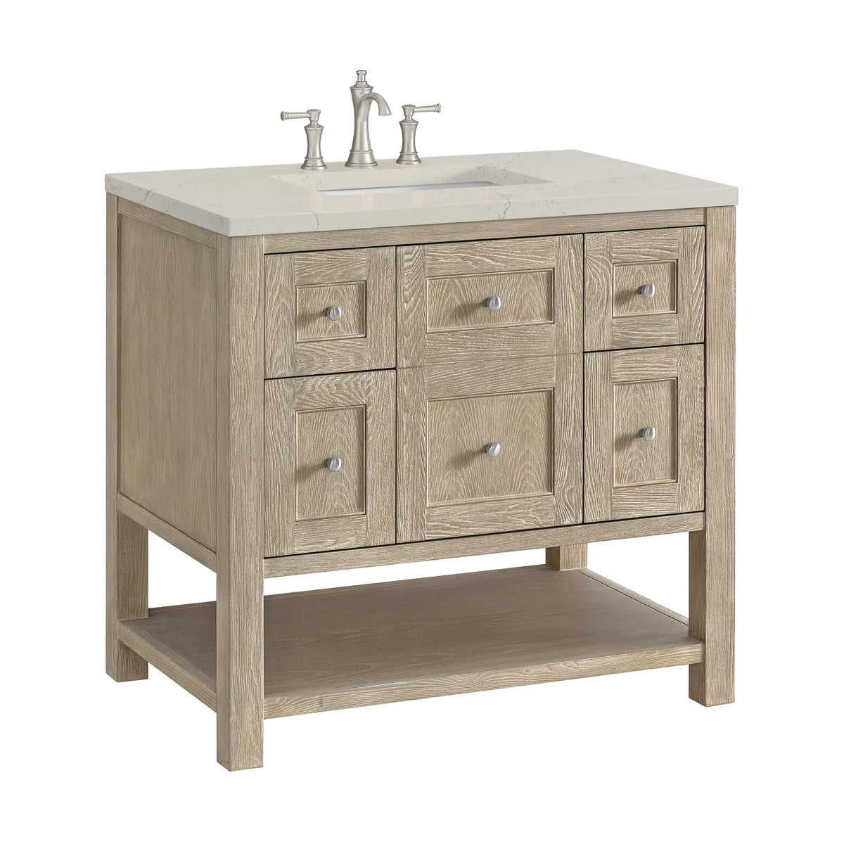 Breckenridge 36" Single Vanity, Whitewashed Oak, w/ 3 CM Siberian Silestone Top