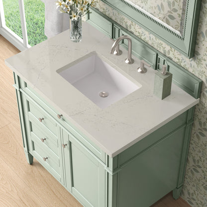 Renovate for Less Atlanta Brittany 36" Single Vanity, Sage Green, w/ 3 CM Siberian Silestone Top