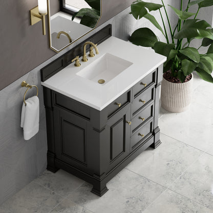Renovate for Less Atlanta Brookfield 36" Single Vanity, Black Onyx,  w/ 3 CM White Zeus Silestone Top