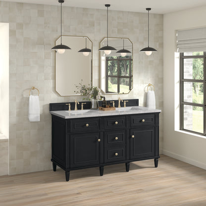 Renovate for Less Atlanta Lorelai 60" Double Vanity, Black Onyx w/ 3 CM Eternal Jasmine Pearl Silestone Top