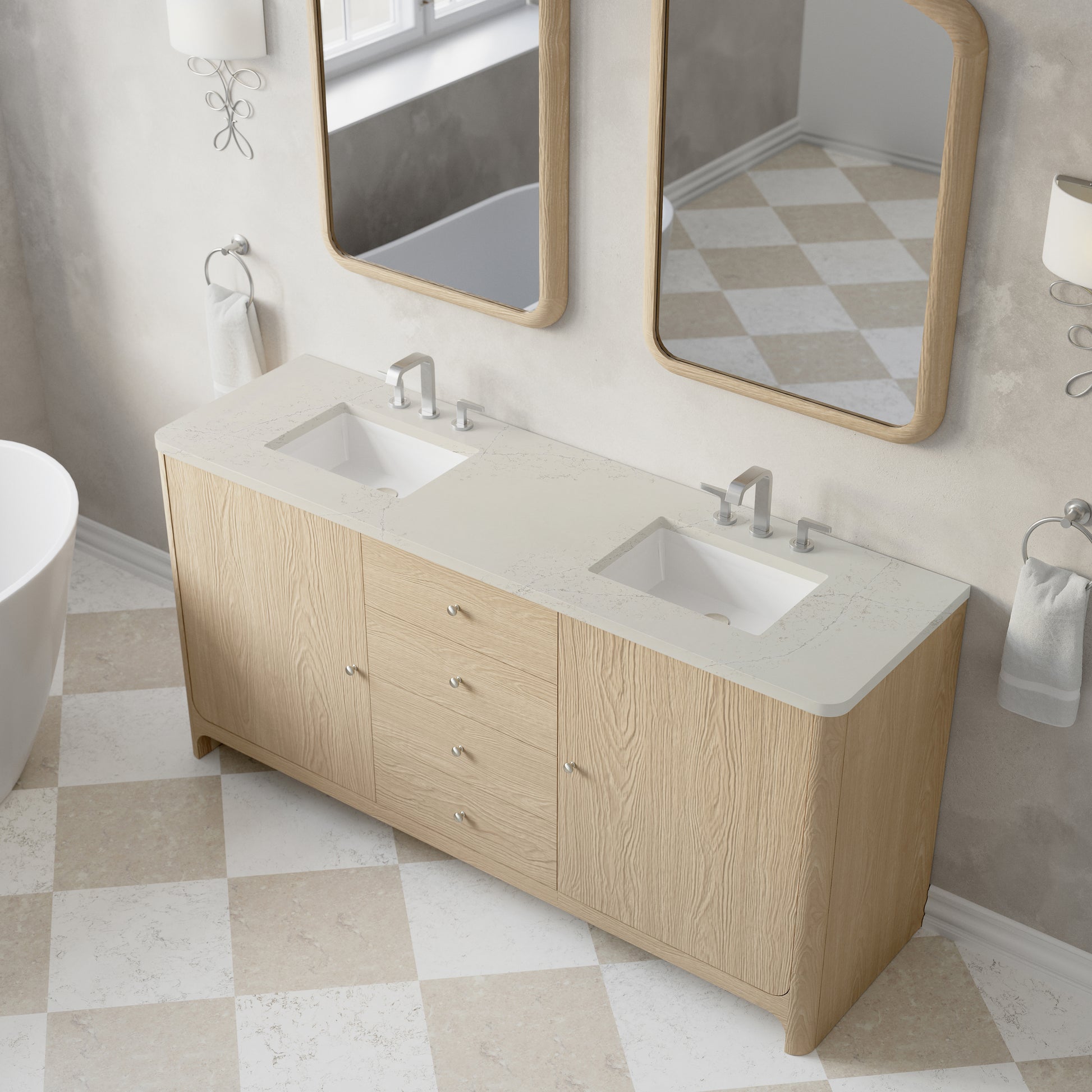 Renovate for Less Atlanta Gracyn 72" Double Vanity, Coastal Driftwood, w/ 3 CM Siberian Silestone Widespread Top