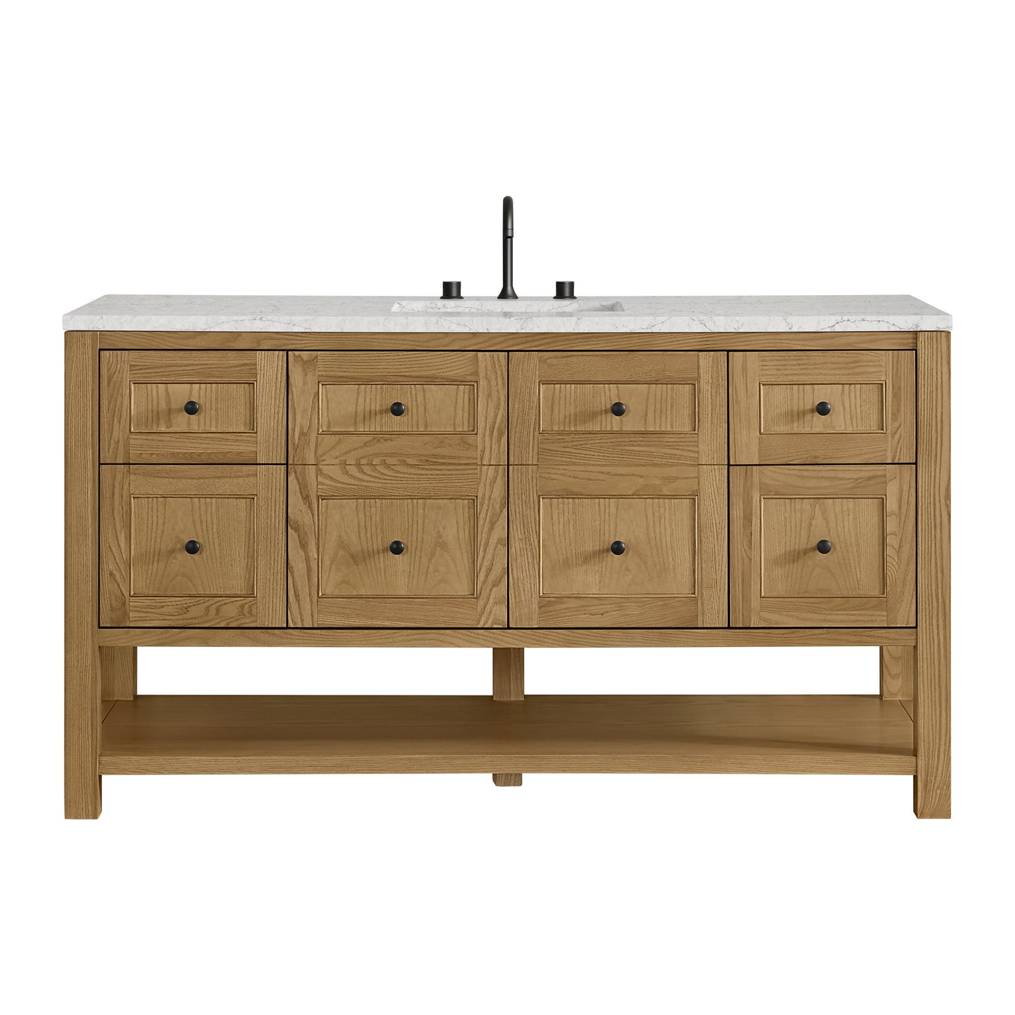 Renovate for Less Atlanta Breckenridge 60" Single Vanity, Light Natural Oak, w/ 3 CM Eternal Jasmine Pearl Quartz Top