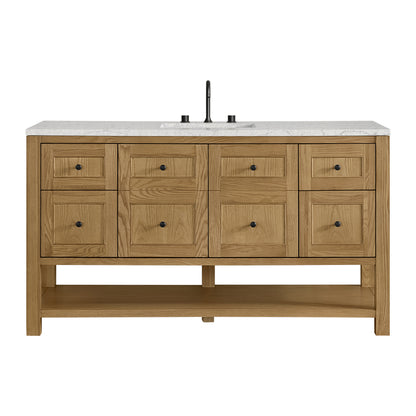 Renovate for Less Atlanta Breckenridge 60" Single Vanity, Light Natural Oak, w/ 3 CM Eternal Jasmine Pearl Quartz Top