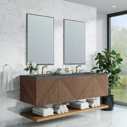 Renovate for Less Atlanta Marcello 72" Double Vanity, Chestnut w/ 3 CM Parisien Bleu Top w/FreePower Wireless Charger