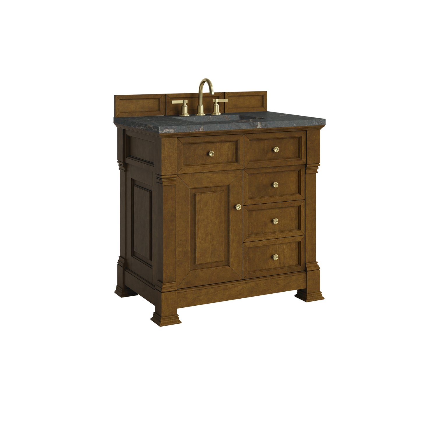 Renovate for Less Atlanta Brookfield 36" Single Vanity, Honey Oak w/ 3 CM Parisien Bleu Silestone Top