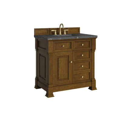 Renovate for Less Atlanta Brookfield 36" Single Vanity, Honey Oak w/ 3 CM Parisien Bleu Silestone Top