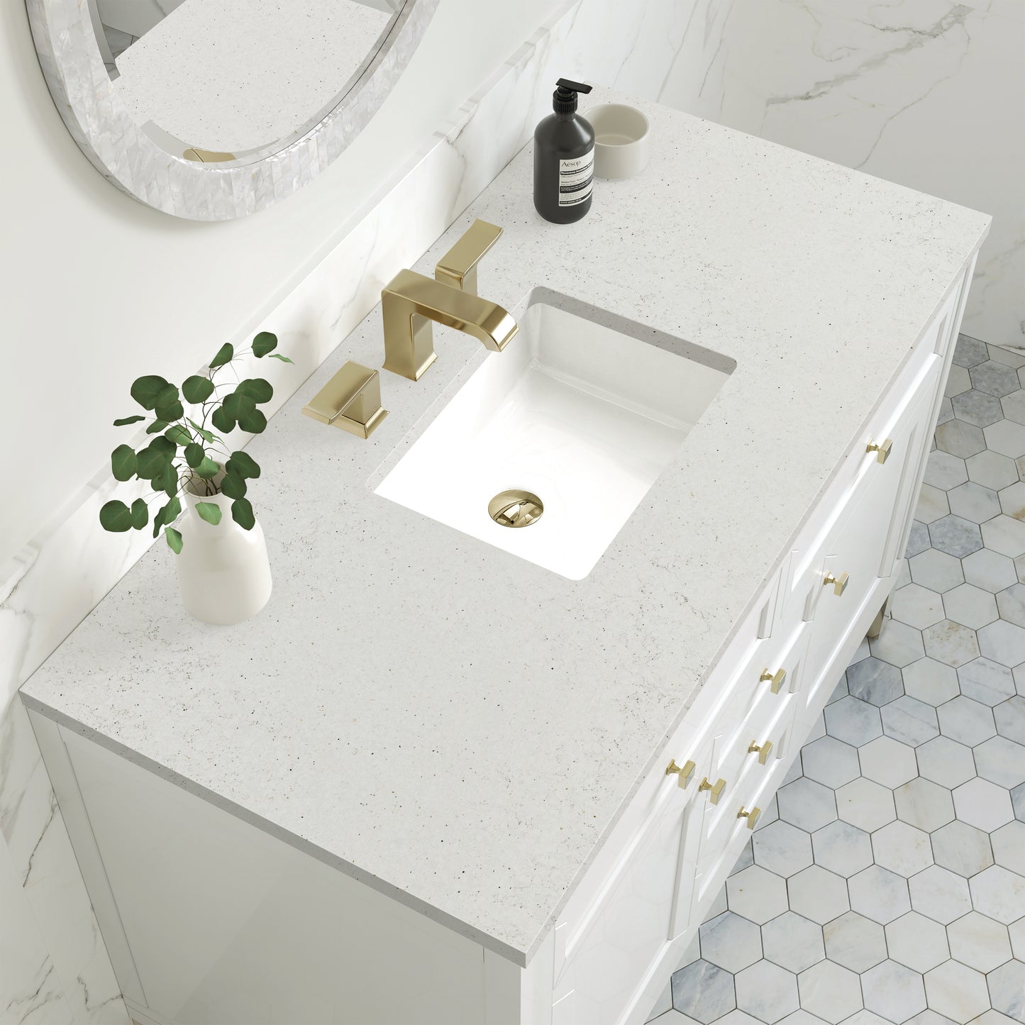 Renovate for Less Atlanta Chicago 48" Single Vanity, Glossy White, w/ 3 CM Lime Delight Silestone® Top