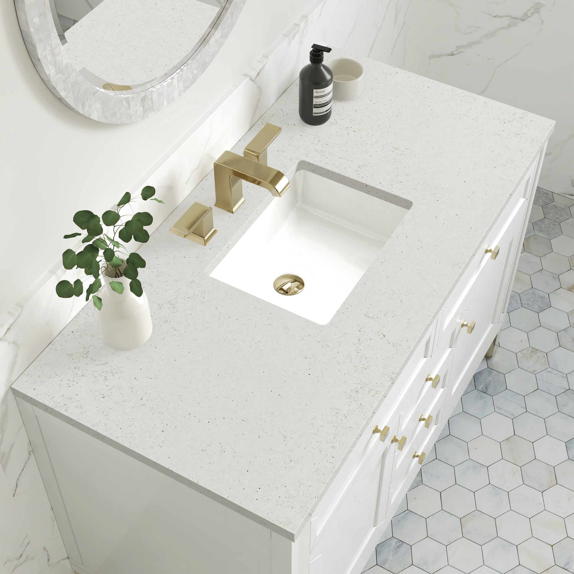 Renovate for Less Atlanta Chicago 48" Single Vanity, Glossy White, w/ 3 CM Lime Delight Silestone® Top