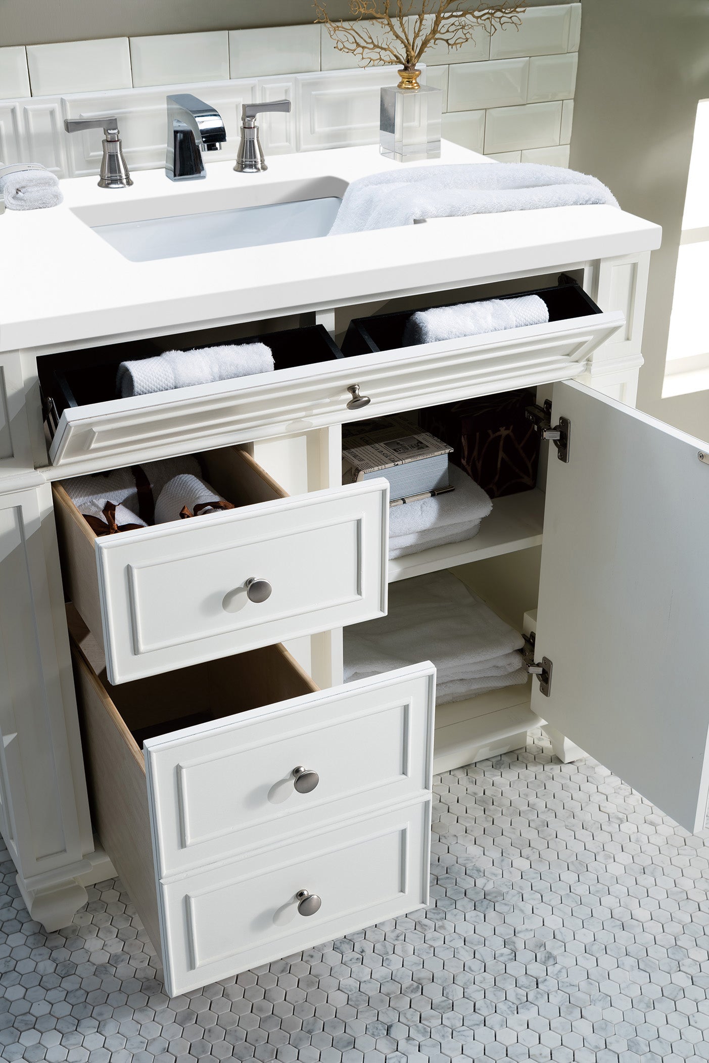 Renovate for Less Atlanta Bristol 36" Single Vanity, Bright White w/ 3 CM White Zeus Silestone Top
