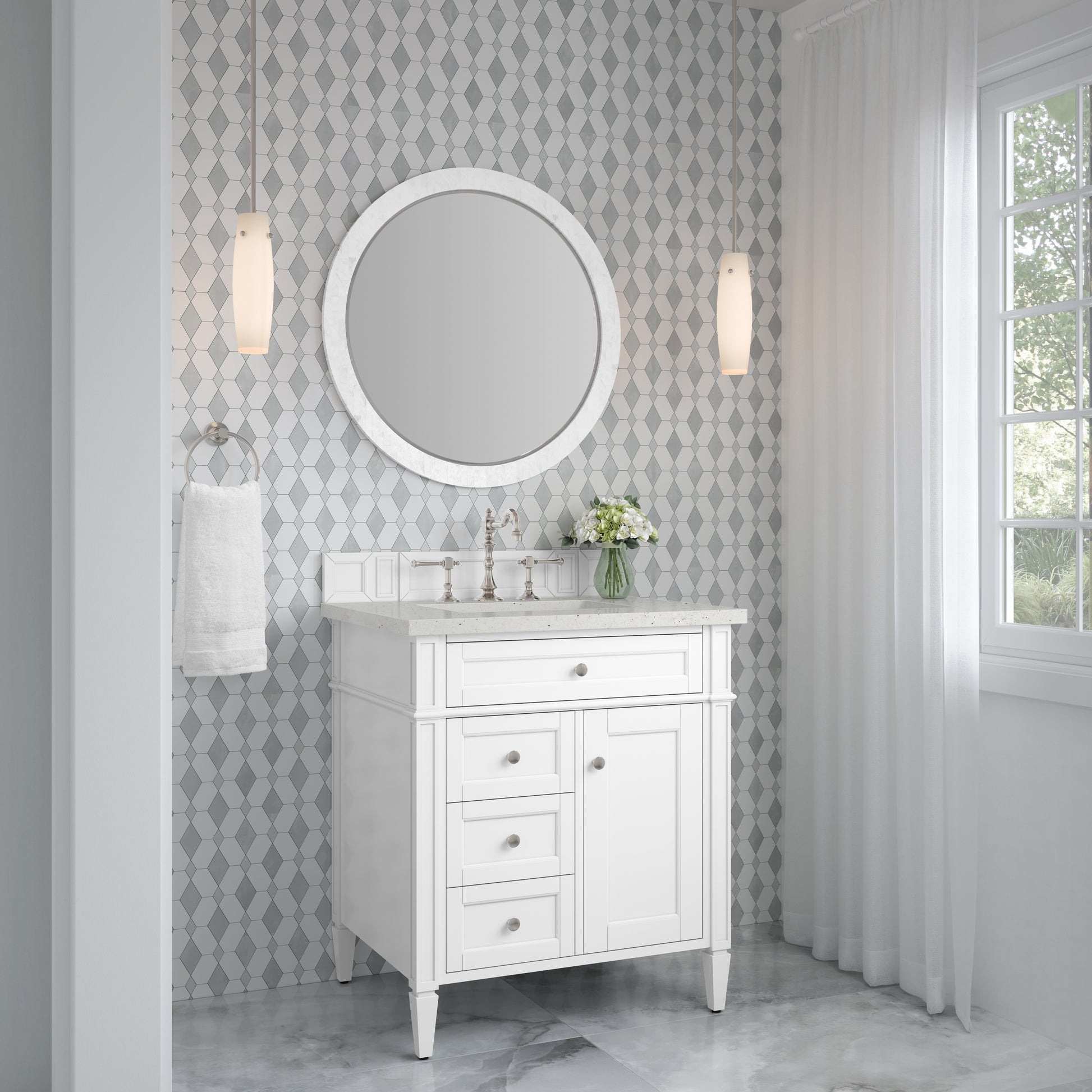 Renovate for Less Atlanta Brittany 30" Single Vanity, Bright White, w/ 3 CM Lime Delight Silestone Top