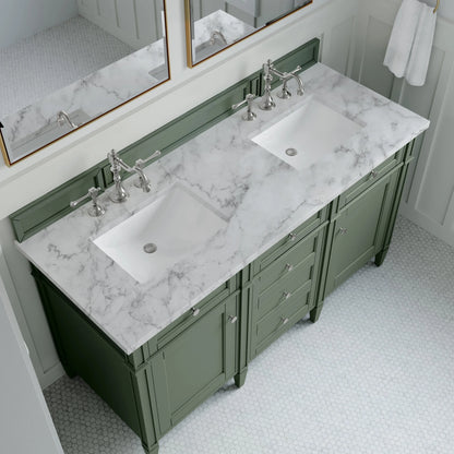 Brittany 60" Double Vanity, Smokey Celadon w/ 3 CM Carrara Marble Top