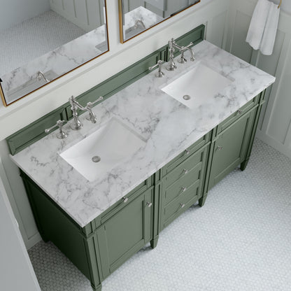 Renovate for Less Atlanta Brittany 60" Double Vanity, Smokey Celadon w/ 3 CM Carrara Marble Top