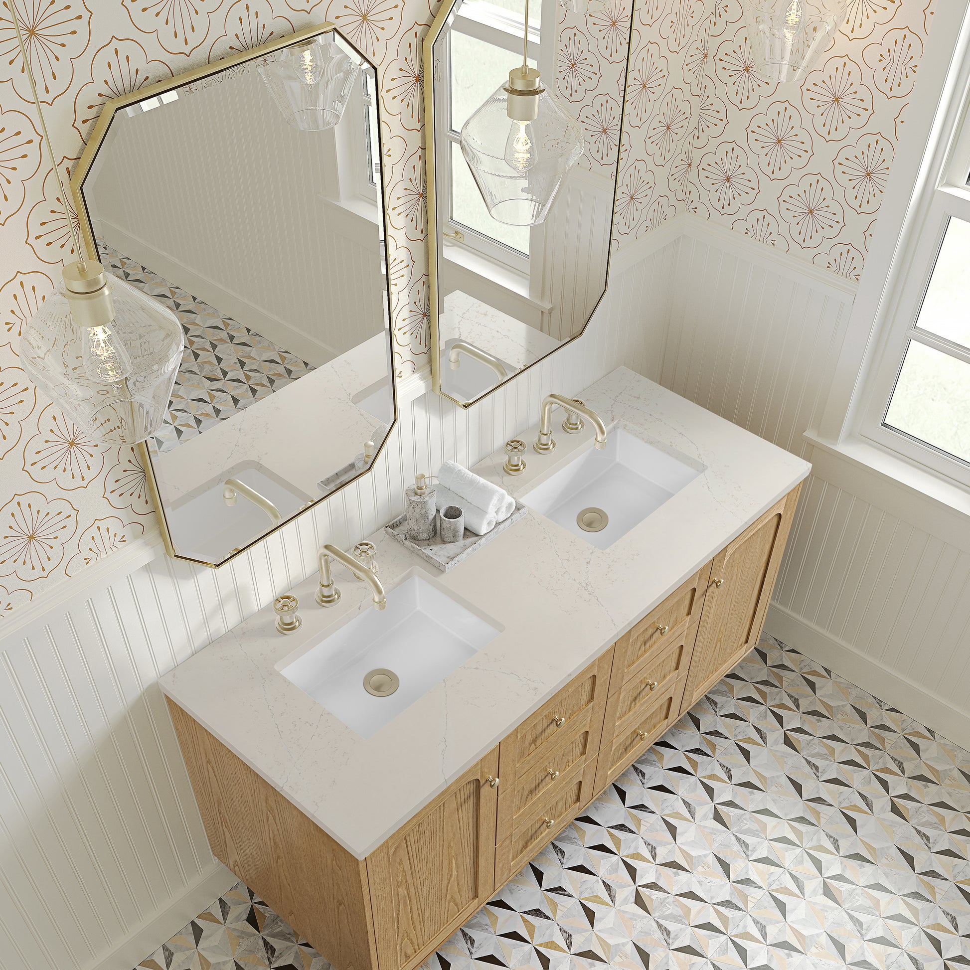 Renovate for Less Atlanta Laurent 60" Double Vanity, Light Natural Oak, w/ 3 CM Siberian Silestone Top