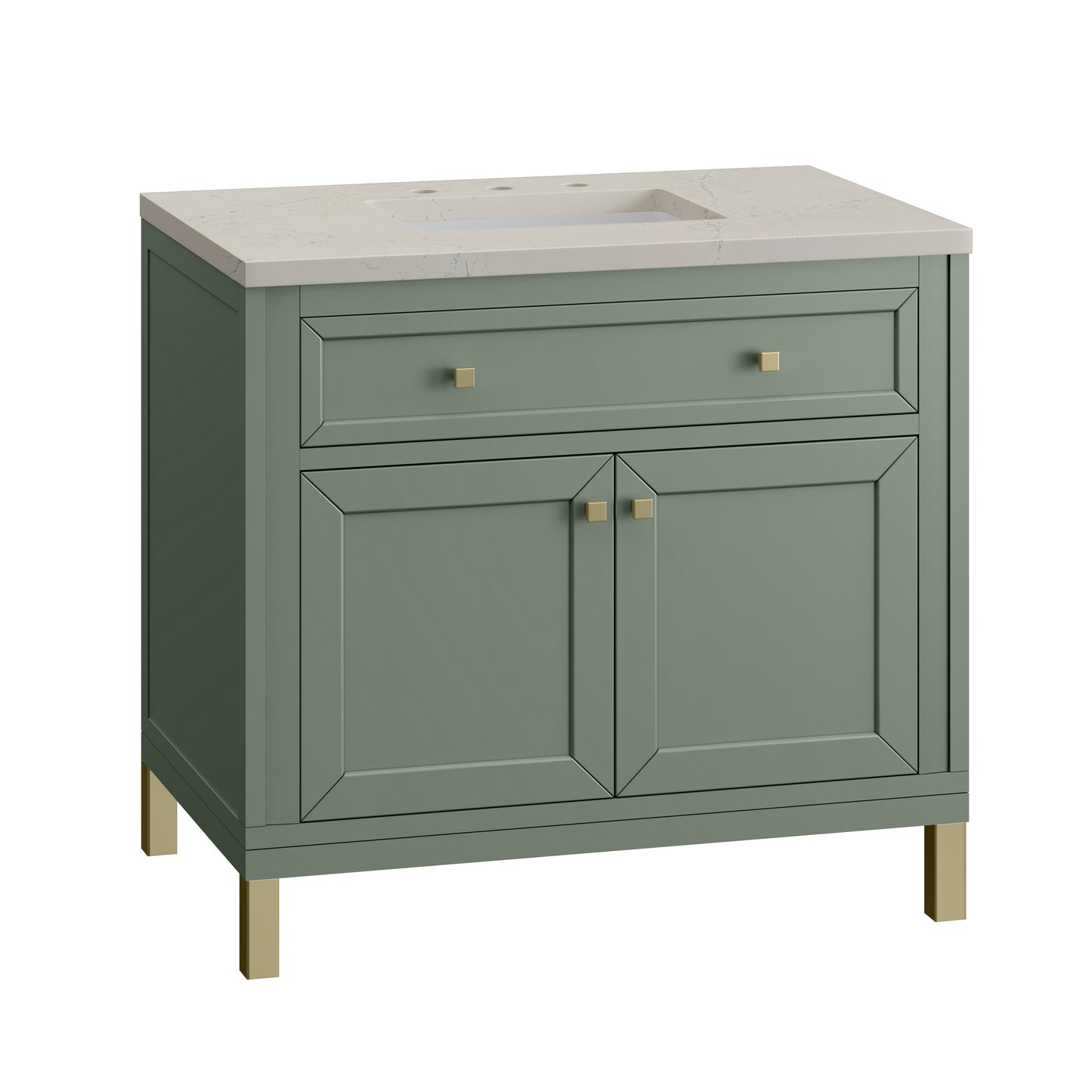 Renovate for Less Atlanta Chicago 36" Single Vanity, Smokey Celadon, w/ 3 CM Siberian Silestone Top
