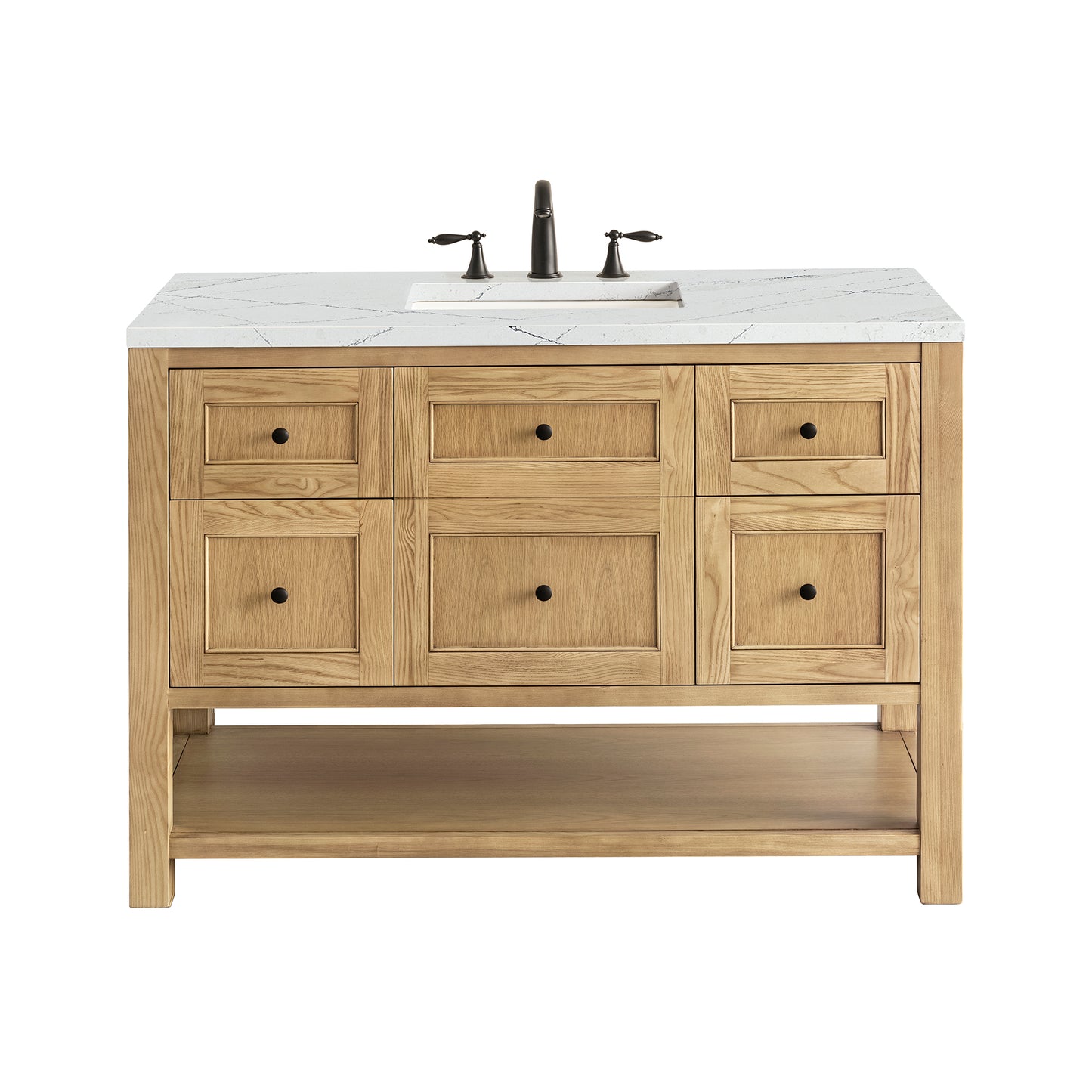 Renovate for Less Atlanta Breckenridge 48" Single Vanity, Light Natural Oak w/ 3 CM Ethereal Noctis Top w/FreePower Wireless Charger