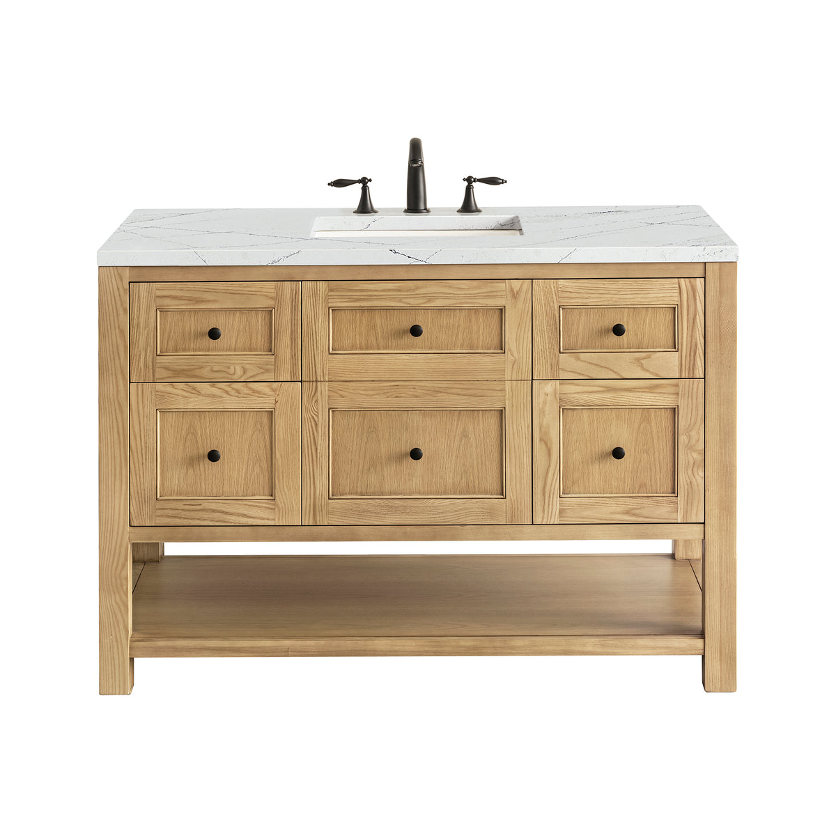 Renovate for Less Atlanta Breckenridge 48" Single Vanity, Light Natural Oak w/ 3 CM Ethereal Noctis Top w/FreePower Wireless Charger