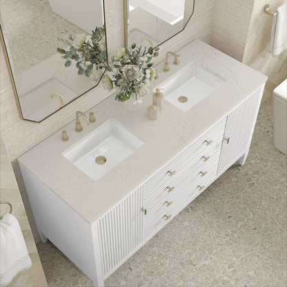 Renovate for Less Atlanta Myrrin 60" Double Vanity, Bright White, w/ 3 CM Siberian Silestone Top