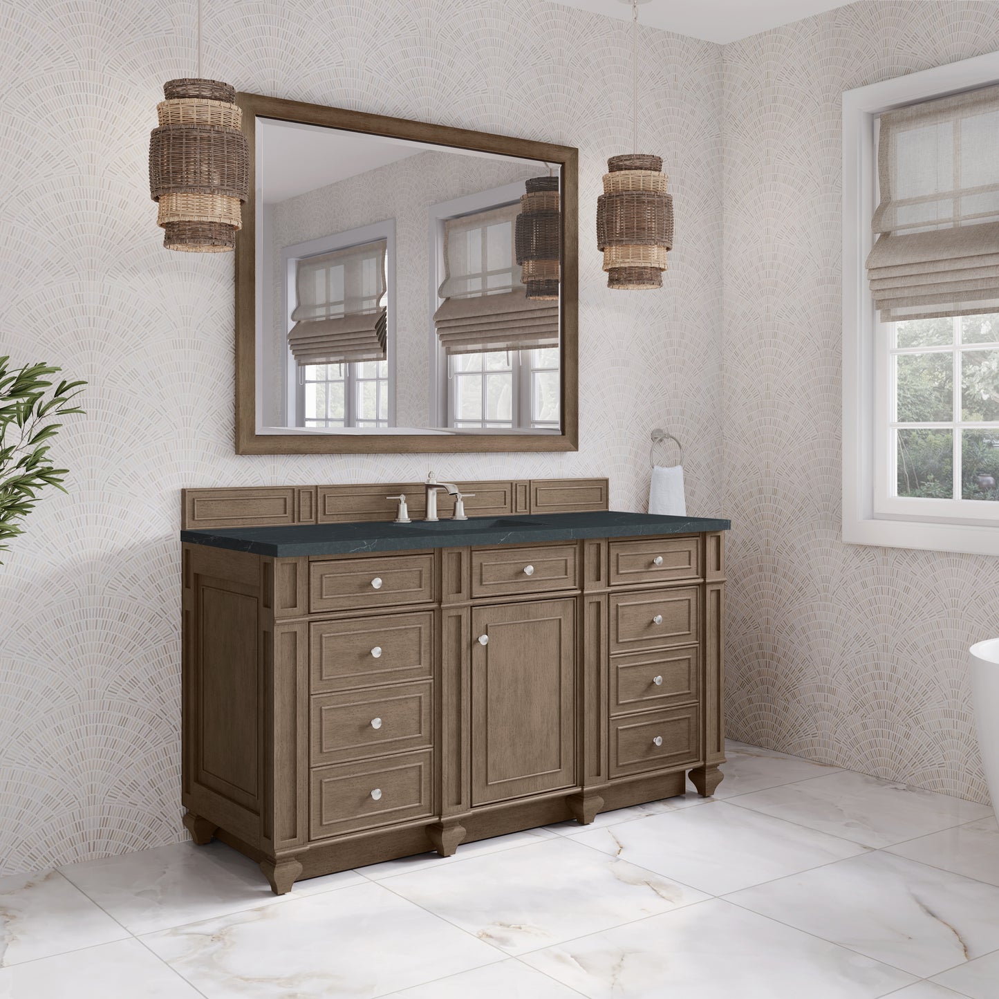Renovate for Less Atlanta Bristol 60" Single Vanity, Whitewashed Walnut w/ 3 CM Charcoal Soapstone Silestone Top