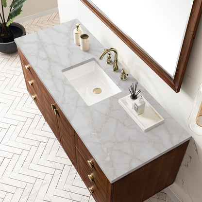 Renovate for Less Atlanta Amberly 60" Single Vanity, Mid-Century Walnut w/ 3 CM Victorian Silver Top