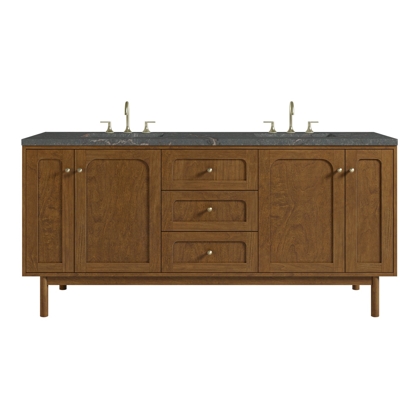 Renovate for Less Atlanta Laurent 72" Double Vanity, Honey Oak w/ 3 CM Parisien Bleu Silestone Top w/FreePower Wireless Charger