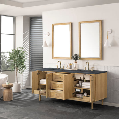 Renovate for Less Atlanta Laurent 72" Double Vanity, Light Natural Oak w/ 3 CM Charcoal Soapstone Top