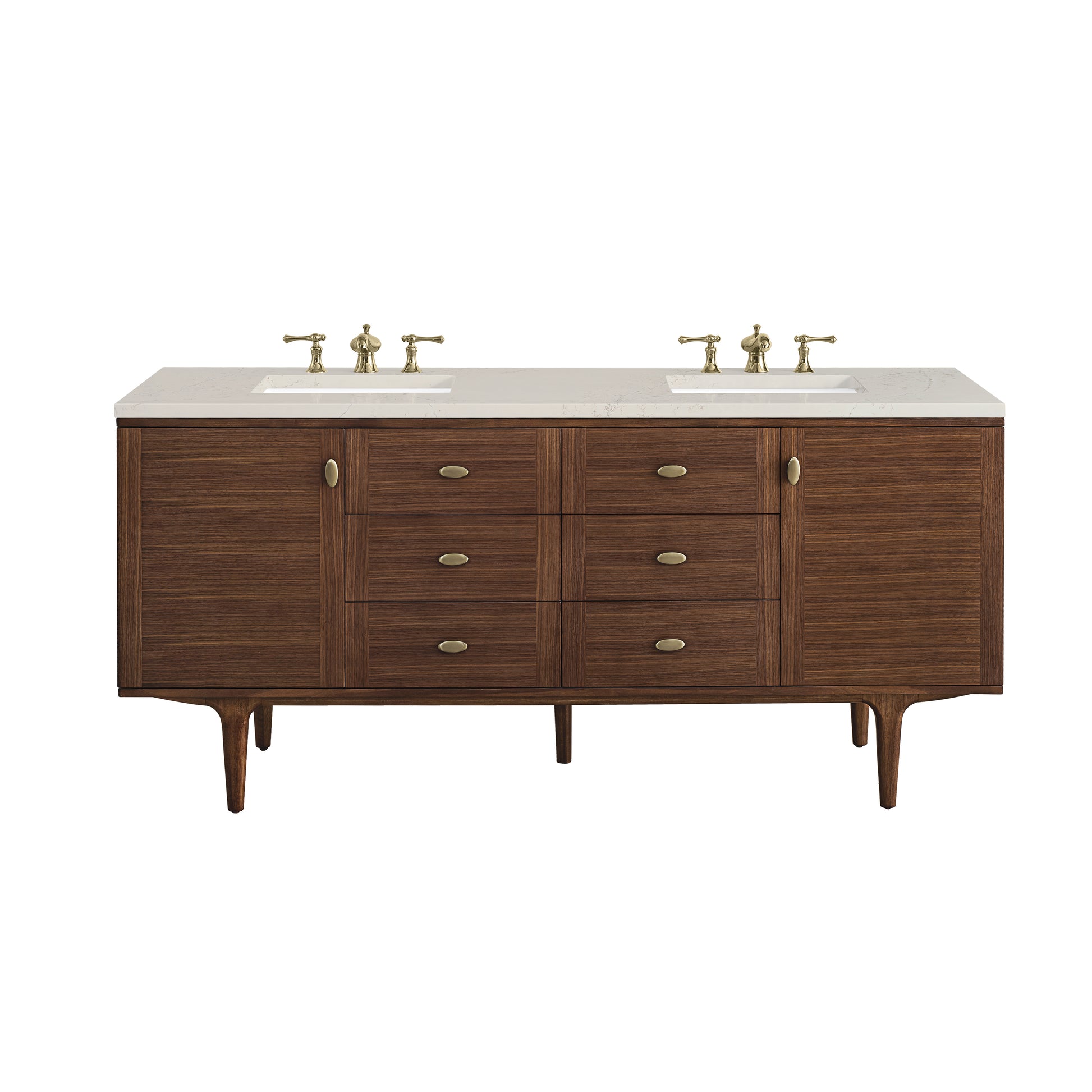 Renovate for Less Atlanta Amberly 72" Double Vanity, Mid-Century Walnut, w/ 3 CM Siberian Silestone Top